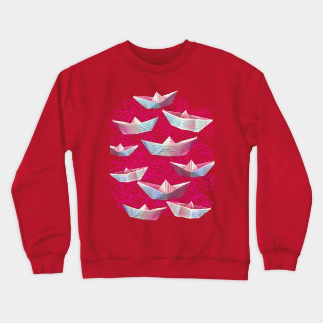 Pink Waves and Paper Boats Crewneck Sweatshirt by Lyara Costa